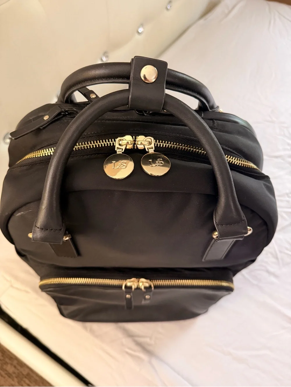 Lo & Sons Black Nylon Backpack with Gold Hardware - Picture 4 of 6